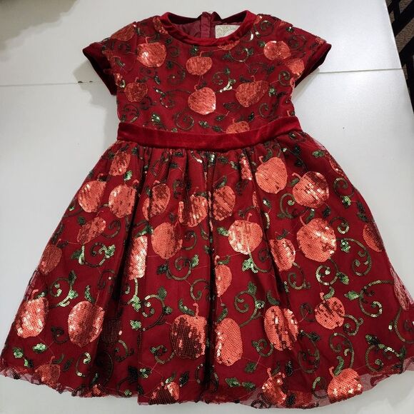 Girls Disney Snow White Elegant Apple Embroidered Sequin Party Dress Size 5/6 - Picture 1 of 16